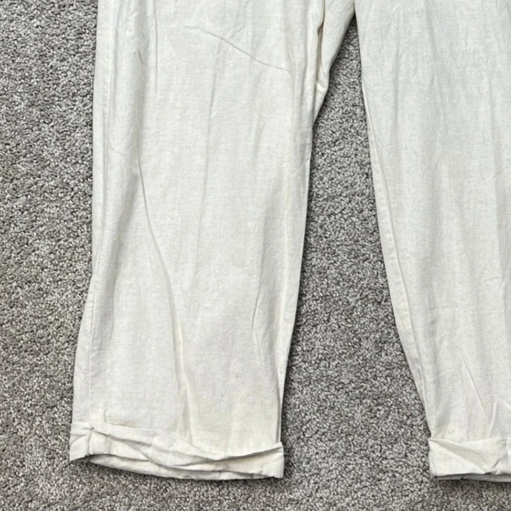 Trust Pants Mens 42x30 Beige Pleated Straight Leg Trousers Linen Blend EUC